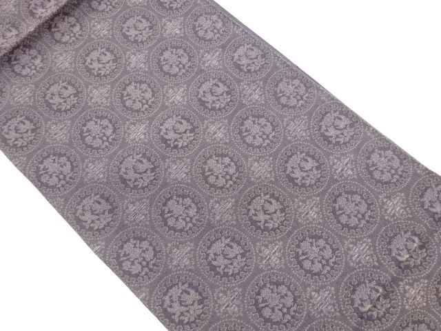 JAPANESE KIMONO / FUKURO OBI / WOVEN ROUNDEL CREST & BIRD 